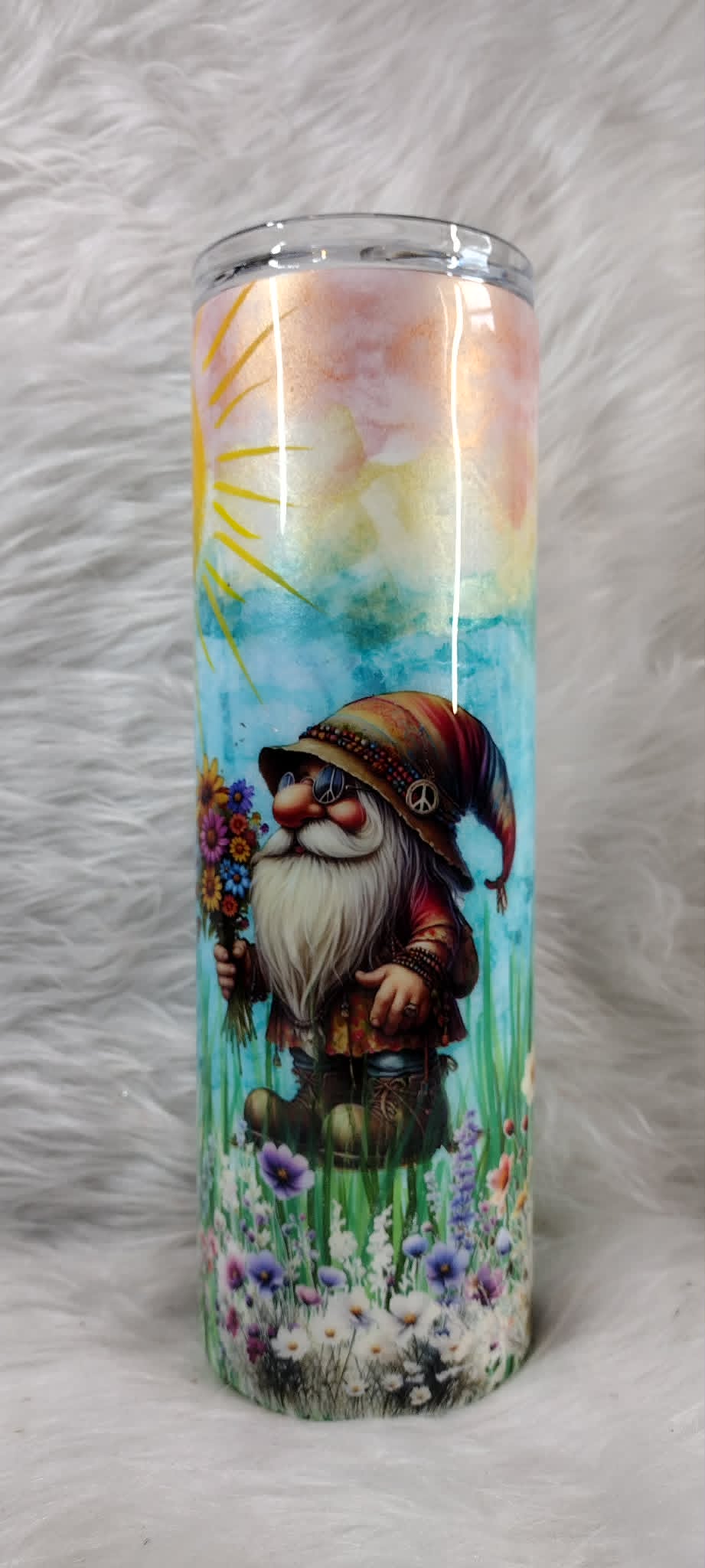 30oz skinny - gnome with flowers