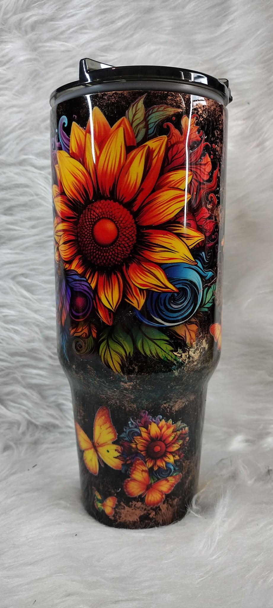 40oz Handle - neon flowers